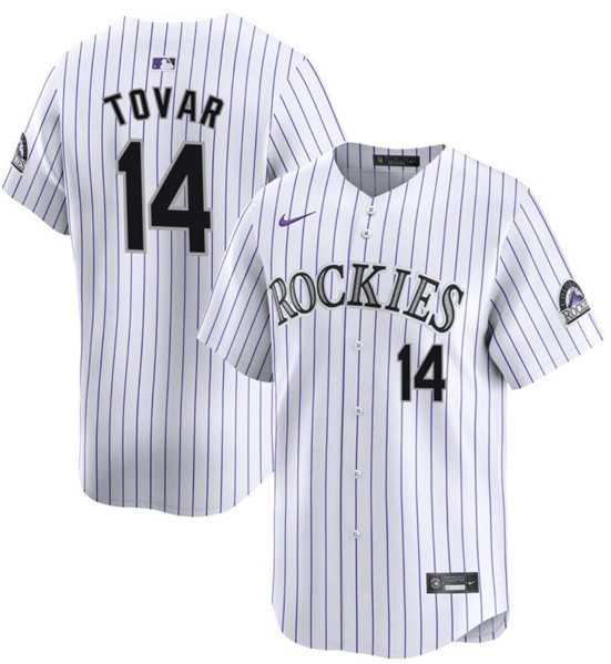 Mens Colorado Rockies #14 Ezequiel Tovar White White Home Limited Stitched Baseball Jersey Dzhi